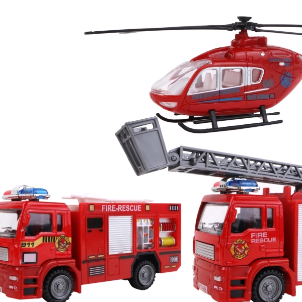 COFFRET POMPIERS HELICO + 2 VEHICULES