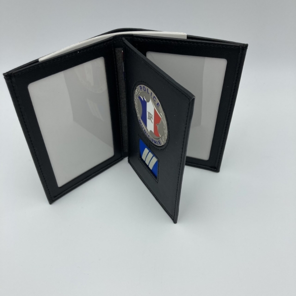 PORTE CARTE MEDAILLE POLICE MUNICIPALE + GRADE - 3 VOLETS